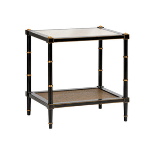 Chelsea House Conner Poplar Cane End Table With Tempered Glass Shelves, Black Frame & Gold Accents For Style And Storage 380100