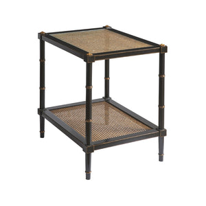 Chelsea House Conner Poplar Cane End Table With Tempered Glass Shelves, Black Frame & Gold Accents For Style And Storage 380100