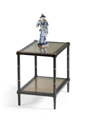 Chelsea House Conner Poplar Cane End Table With Tempered Glass Shelves, Black Frame & Gold Accents For Style And Storage 380100
