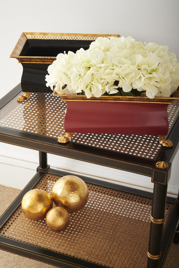 Chelsea House Conner Poplar Cane End Table With Tempered Glass Shelves, Black Frame & Gold Accents For Style And Storage 380100