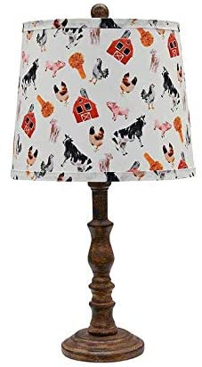 Homeroots Brown Traditional Table Lamp With Farm Animal Printed Shade   380106