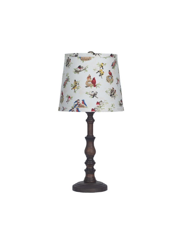 Homeroots Distressed Brown Traditional Table Lamp With Birds Printed Shade   380108