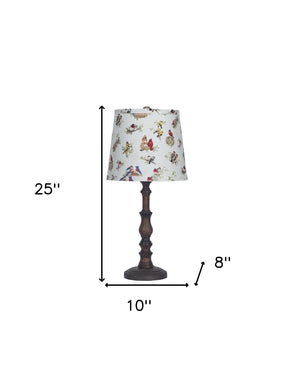 Homeroots Distressed Brown Traditional Table Lamp With Birds Printed Shade   380108