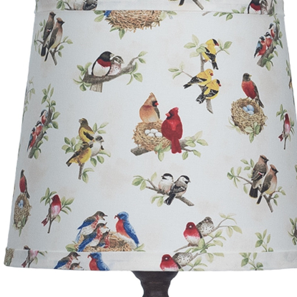 Homeroots Distressed Brown Traditional Table Lamp With Birds Printed Shade   380108