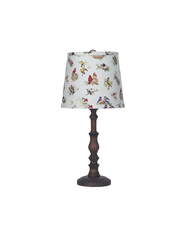 Homeroots Distressed Brown Traditional Table Lamp With Birds Printed Shade   380108