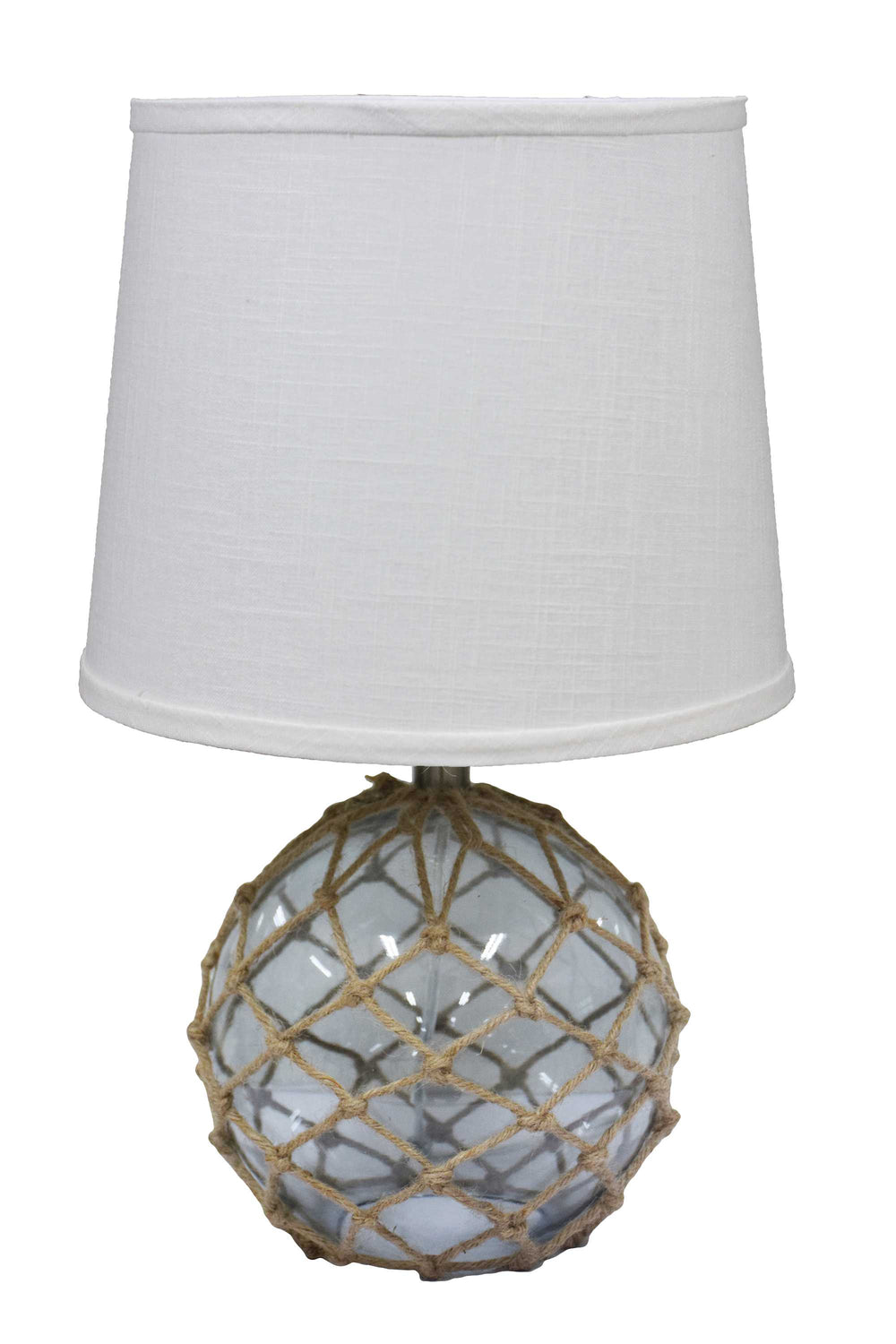 Homeroots 20" Clear Glass Bedside Table Lamp With White Tapered Drum Shade   380128