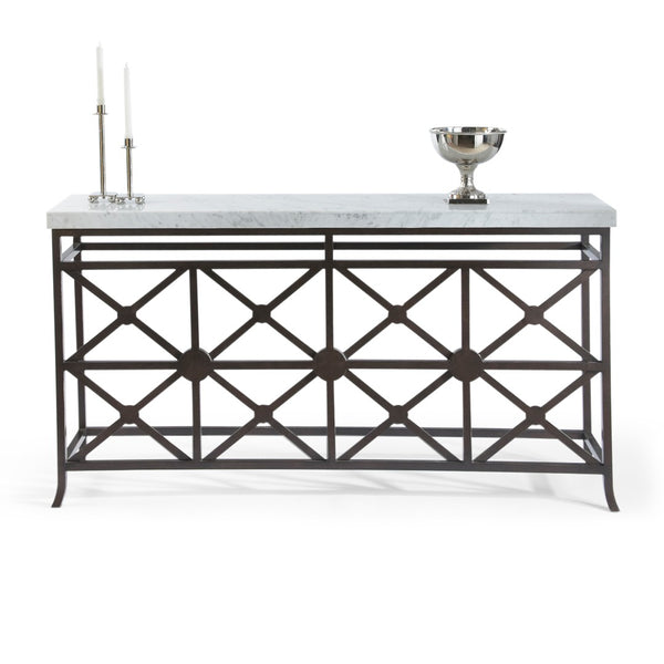 Chelsea House Eton Manor Sofa Table Bronze Base With Veneered White Marble Top, Slim 66" Console For Hallways And Entryways 380134
