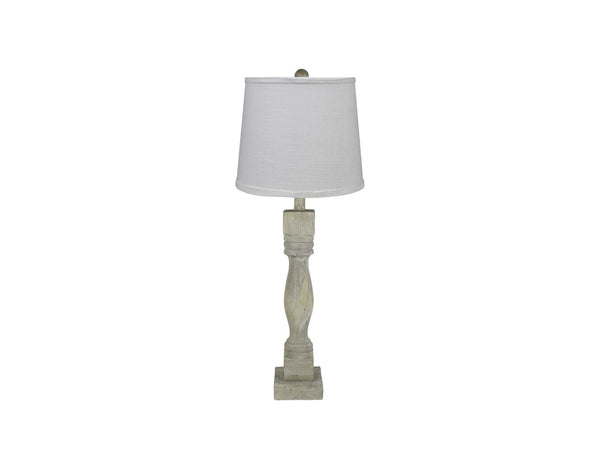 Homeroots Distressed Washed Wood Finish Table Lamp With Crisp White Shade   380139