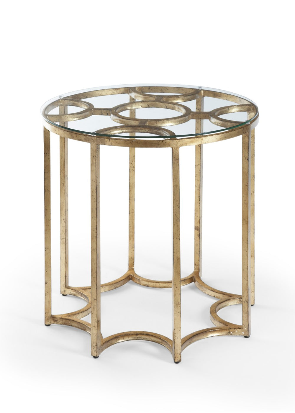 Chelsea House Lisette Antique Gold Side Table With Clear Tempered Glass Top — Sculptural Vintage Glam Accent 380140