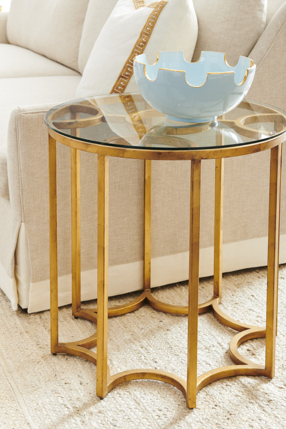 Chelsea House Lisette Antique Gold Side Table With Clear Tempered Glass Top — Sculptural Vintage Glam Accent 380140