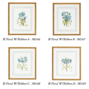 Chelsea House Bl Hand-Colored Floral Engraving With Ribbon In Gold Frame, Italian Art, French Mat, Ready To Hang 380167