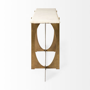 Homeroots 16" White And Gold Genuine Marble 4 Legs Console Table   380187