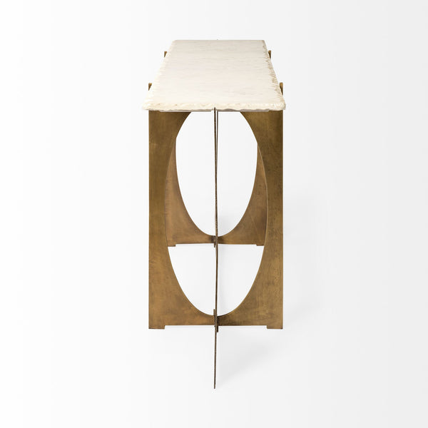 Homeroots 16" White And Gold Genuine Marble 4 Legs Console Table   380187