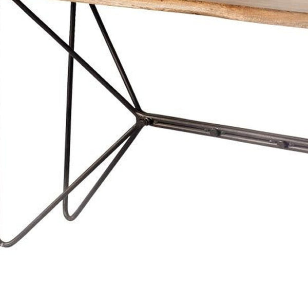 HomeRoots 66" Stunning Solid Acacia Wood Console Table with Abstract Iron Base – Modern Industrial Design Ideal for Home 380192