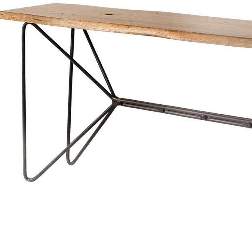HomeRoots 66" Stunning Solid Acacia Wood Console Table with Abstract Iron Base – Modern Industrial Design Ideal for Home 380192