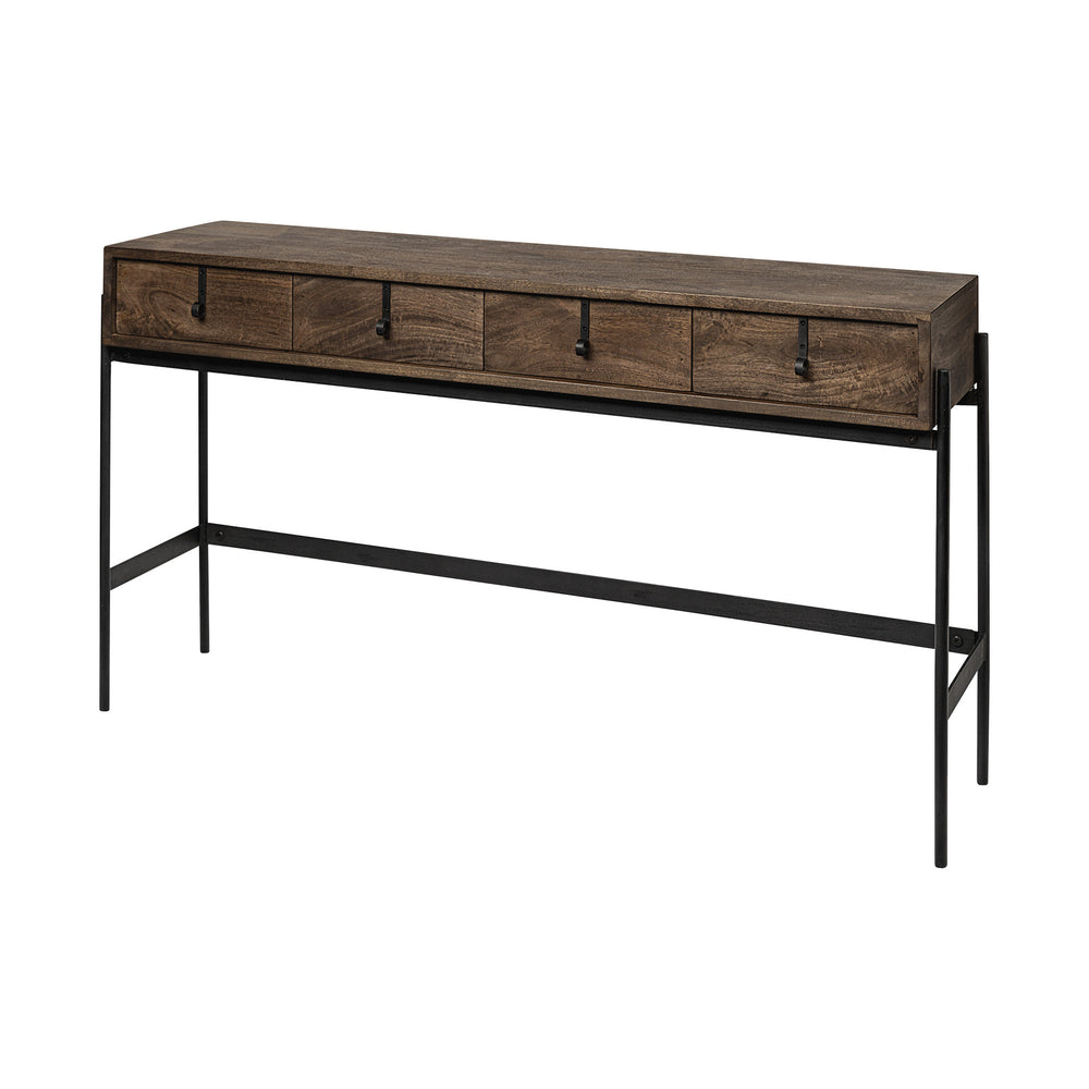 Homeroots 14" Brown And Black Solid Wood Console Table And Drawers   380193