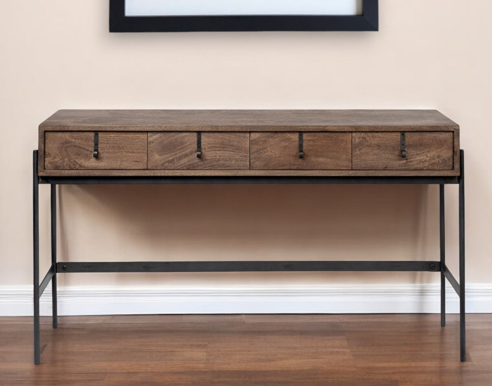 Homeroots 14" Brown And Black Solid Wood Console Table And Drawers   380193