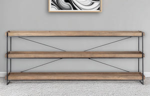 HomeRoots 80" Stylish Light Brown and Black Solid Wood Console Table with 3-Tier Storage for Any Space 380194