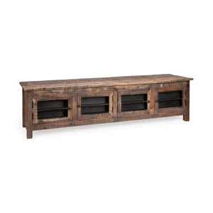 Homeroots 76" Brown Distressed Reclaimed Wood Enclosed Storage Tv Stand - Rustic Charm For Any Room Décor!  Reclaimed Wood 380196