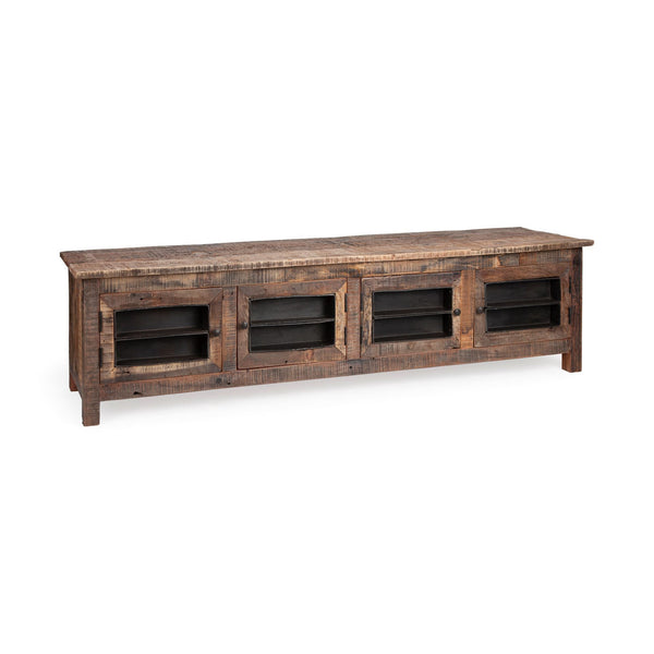 Homeroots 76" Brown Distressed Reclaimed Wood Enclosed Storage Tv Stand - Rustic Charm For Any Room Décor!  Reclaimed Wood 380196