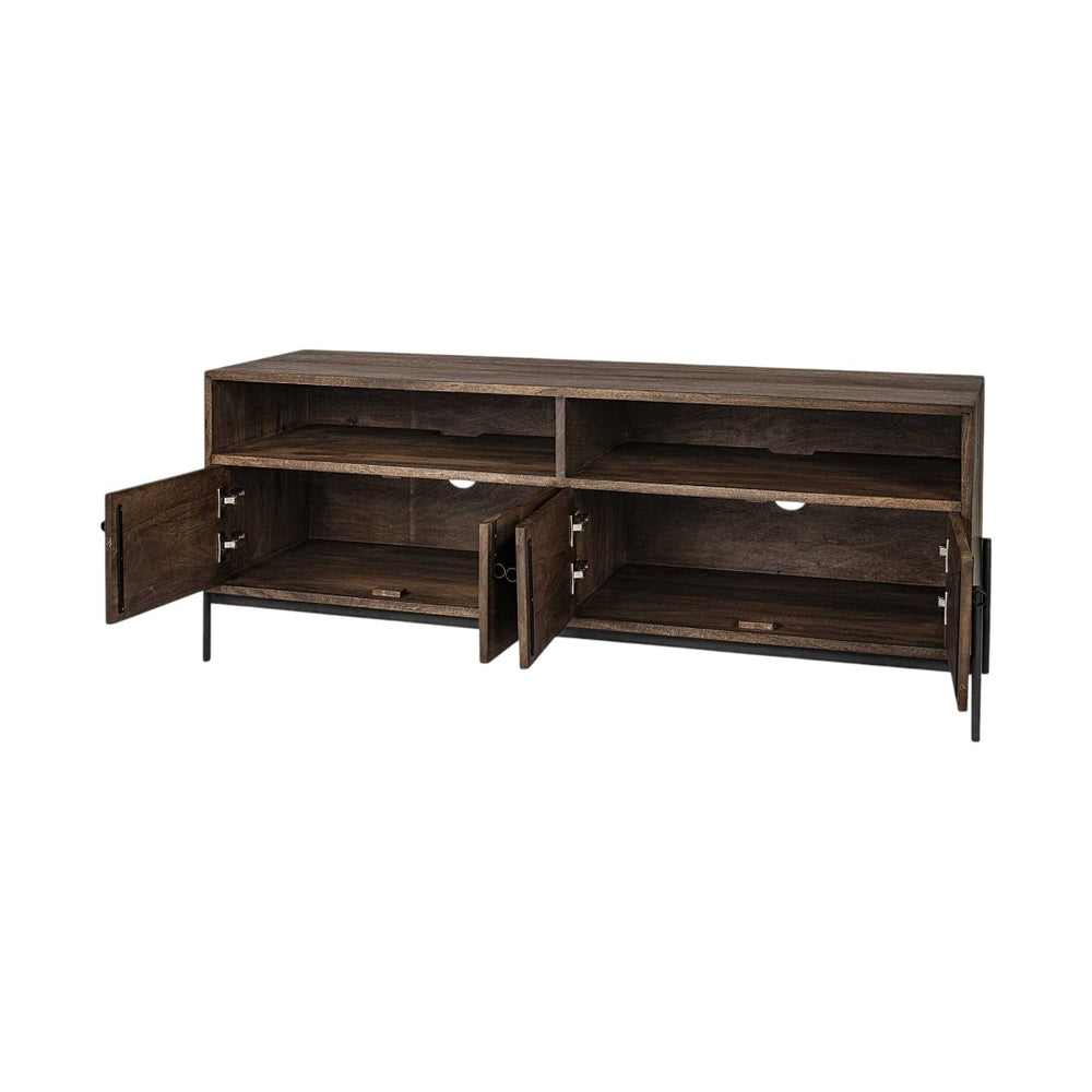 HomeRoots 62" Solid Wood TV Stand in Brown and Black Finish – Stylish Storage Cabinet for Any Room Decor 380198