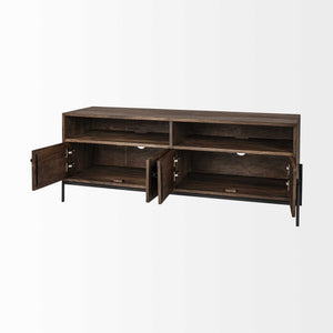 Homeroots 62" Brown And Black Solid Wood Cabinet Enclosed Storage Tv Stand  Solid Wood 380198