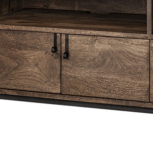 Homeroots 62" Brown And Black Solid Wood Cabinet Enclosed Storage Tv Stand  Solid Wood 380198