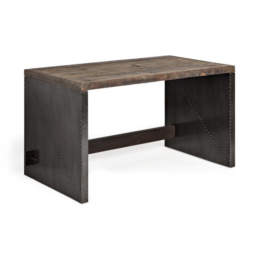 HomeRoots 28" Industrial-Modern Writing Desk with Sturdy Metal Base, Dark Brown Top & Gray Accents, Versatile Style 380202