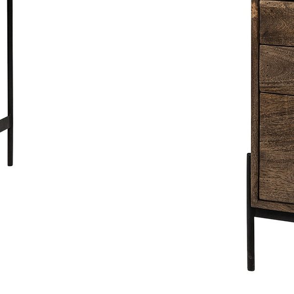 Homeroots Medium Brown Wooden Writing Desk With 3 Drawers And 3 Open Shelves   380203