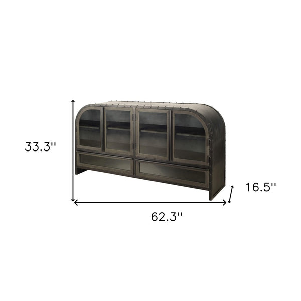 HomeRoots 62" Industrial Dark Brown Iron Sideboard with Glass Doors for Stylish Storage & Display Solutions 380205