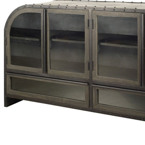 HomeRoots 62" Industrial Dark Brown Iron Sideboard with Glass Doors for Stylish Storage & Display Solutions 380205