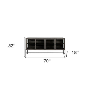 Homeroots 70" Black Solid Wood Sideboard With Four Glass Doors   380208