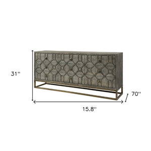 HomeRoots 16 Inch Nine Drawer Wooden Sideboard in Brown Antiqued Gold Finish for Dining Rooms 380209