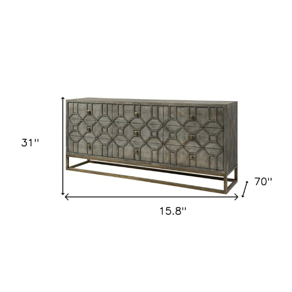 HomeRoots 16 Inch Nine Drawer Wooden Sideboard in Brown Antiqued Gold Finish for Dining Rooms 380209