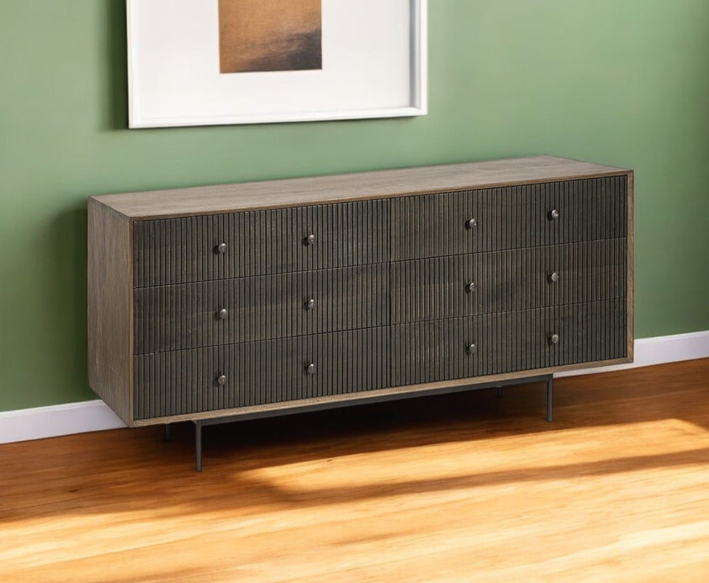 HomeRoots 70" Solid Wood Six Drawer Sideboard - Modern Two-Tone Storage Solution for Stylish Home Organization 380212
