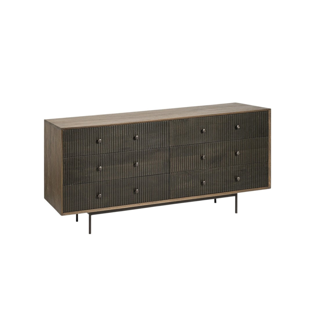 HomeRoots 70" Solid Wood Six Drawer Sideboard - Modern Two-Tone Storage Solution for Stylish Home Organization 380212
