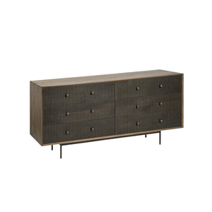 Homeroots 70" Brown And Black Solid Wood Six Drawer Sideboard   380212