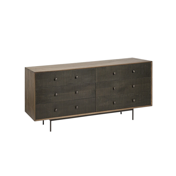 Homeroots 70" Brown And Black Solid Wood Six Drawer Sideboard   380212