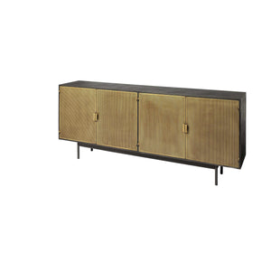 Homeroots Dark Industrial-inspired Sideboard With Gold And Black Finish, 4 Perforated Cabinet Doors  Wood 380213