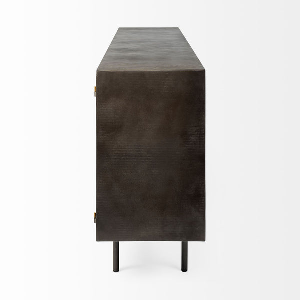Homeroots Dark Industrial-inspired Sideboard With Gold And Black Finish, 4 Perforated Cabinet Doors  Wood 380213