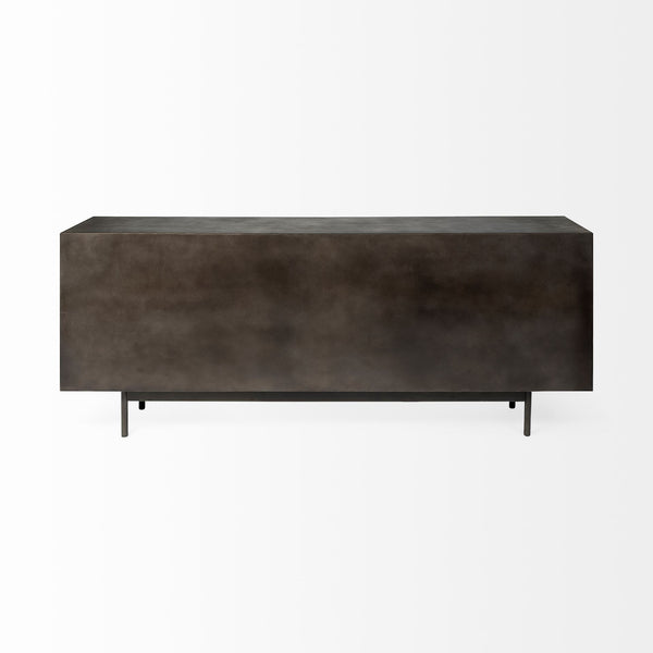 Homeroots Dark Industrial-inspired Sideboard With Gold And Black Finish, 4 Perforated Cabinet Doors  Wood 380213