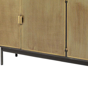 Homeroots Dark Industrial-inspired Sideboard With Gold And Black Finish, 4 Perforated Cabinet Doors  Wood 380213