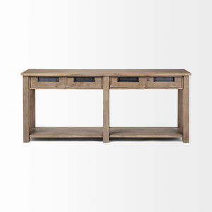 Homeroots 72" Brown Solid Wood Floor Shelf Console Table And Drawers   380220