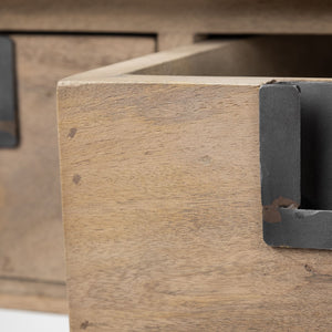 Homeroots 72" Brown Solid Wood Floor Shelf Console Table And Drawers   380220