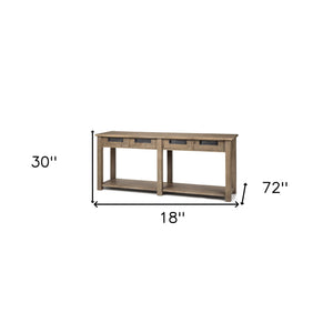 Homeroots 72" Brown Solid Wood Floor Shelf Console Table And Drawers   380220