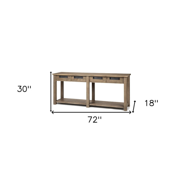 HomeRoots 72" Brown Solid Wood Console Table with Drawers - Stylish Storage Solution for Every Room 380220