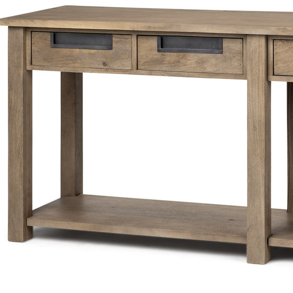 Homeroots 72" Brown Solid Wood Floor Shelf Console Table And Drawers   380220