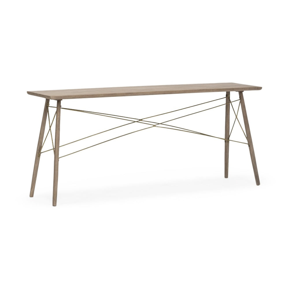 HomeRoots 66" Rustic Solid Mango Wood Console Table with Gold Metal X-Brace - Stylish & Versatile Design 380221