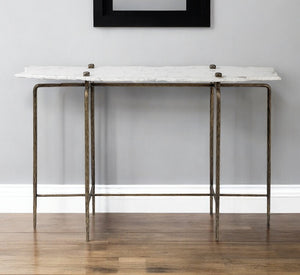Homeroots 17" White And Brown Genuine Marble Console Table   380223