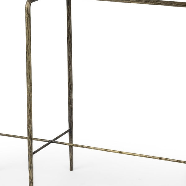HomeRoots 49" White Marble Console Table with Distressed Brass Six-Leg Base – Modern Rustic Entryway Accent 380223
